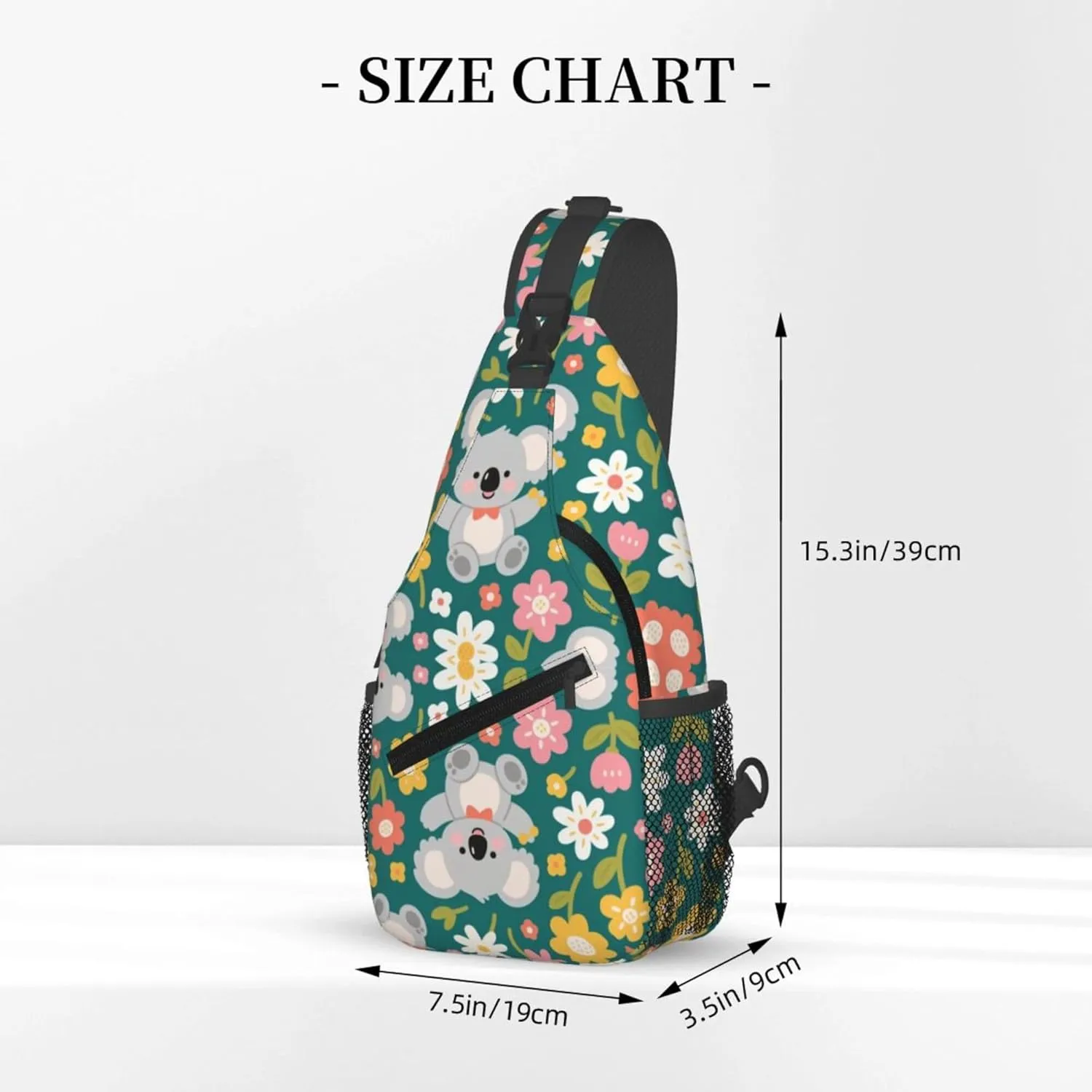 Ultra Lightweight Sling Shoulder Backpack Shoulder Crossbody Bag Chest Pack Multipurpose Anti-Theft Daypack for Outdoors Camping Hiking Trekking, Cute Koala And Flowers Art