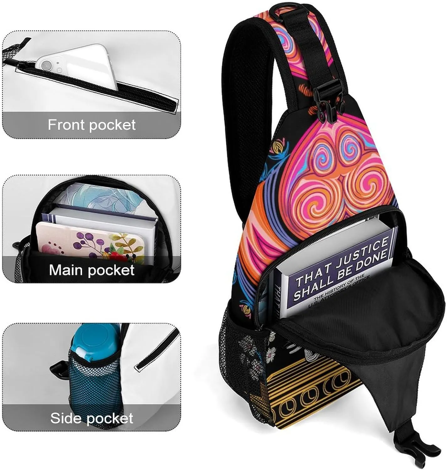 Ultra Lightweight Sling Shoulder Backpack Shoulder Crossbody Bag Chest Pack Multipurpose Anti-Theft Daypack for Outdoors Camping Hiking Trekking, Elephant Tree Lucky Art