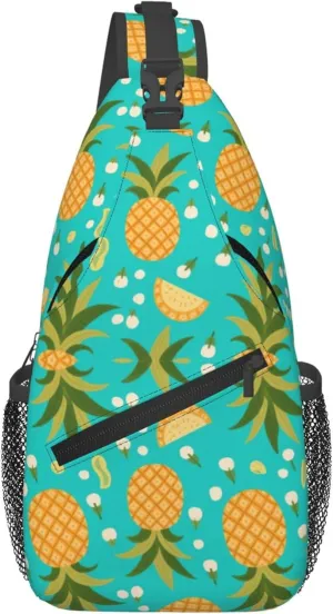 Ultra Lightweight Sling Shoulder Backpack Shoulder Crossbody Bag Chest Pack Multipurpose Anti-Theft Daypack for Outdoors Camping Hiking Trekking, Hawaiian Tropical Pineapple Art