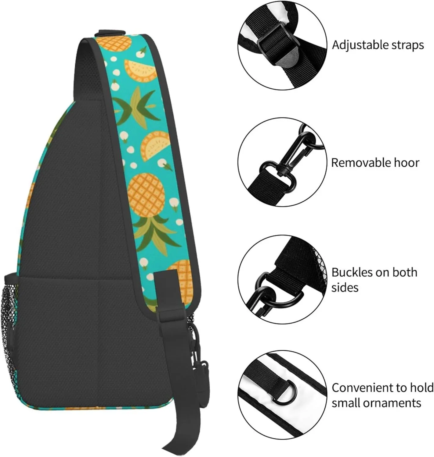 Ultra Lightweight Sling Shoulder Backpack Shoulder Crossbody Bag Chest Pack Multipurpose Anti-Theft Daypack for Outdoors Camping Hiking Trekking, Hawaiian Tropical Pineapple Art