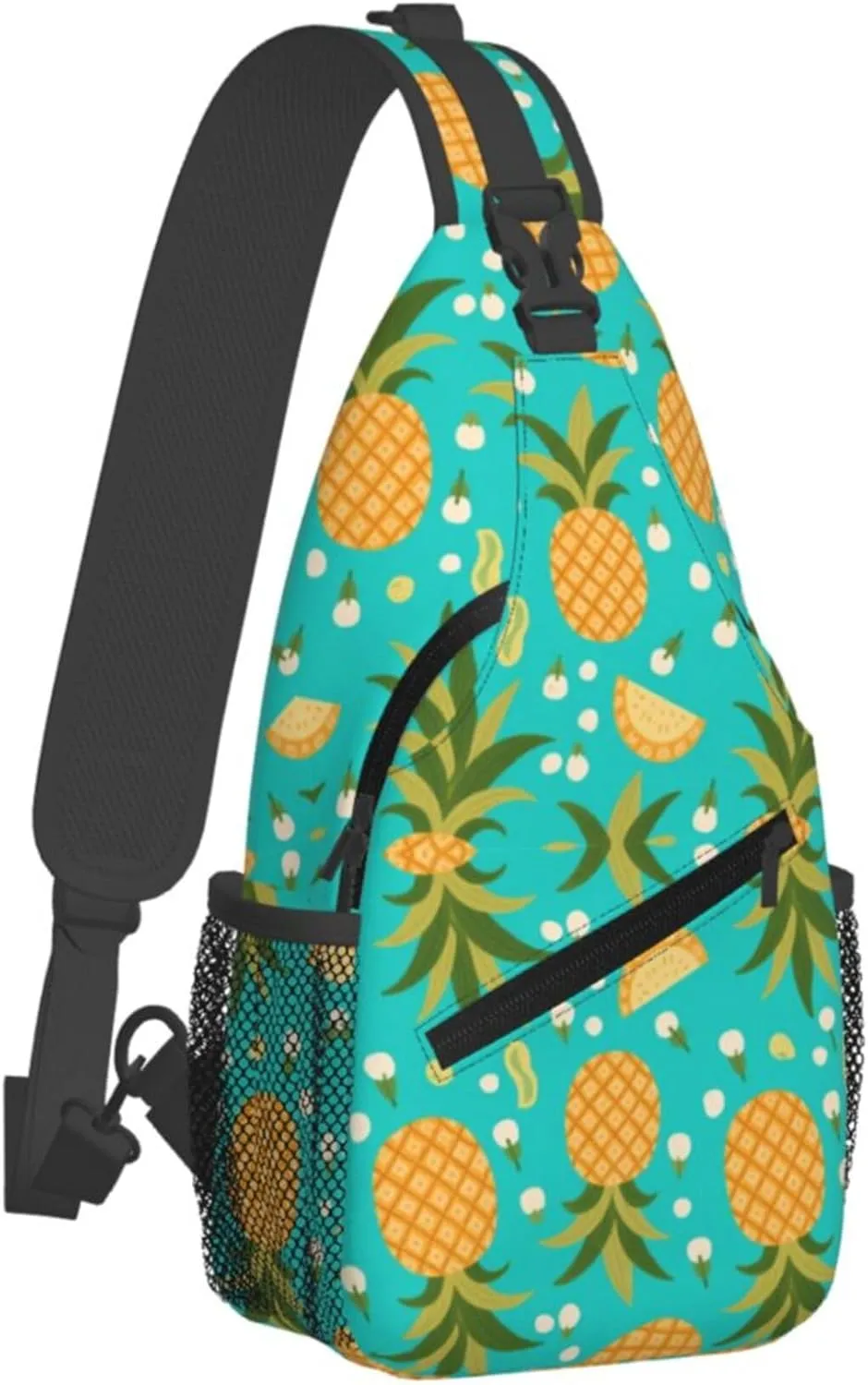 Ultra Lightweight Sling Shoulder Backpack Shoulder Crossbody Bag Chest Pack Multipurpose Anti-Theft Daypack for Outdoors Camping Hiking Trekking, Hawaiian Tropical Pineapple Art