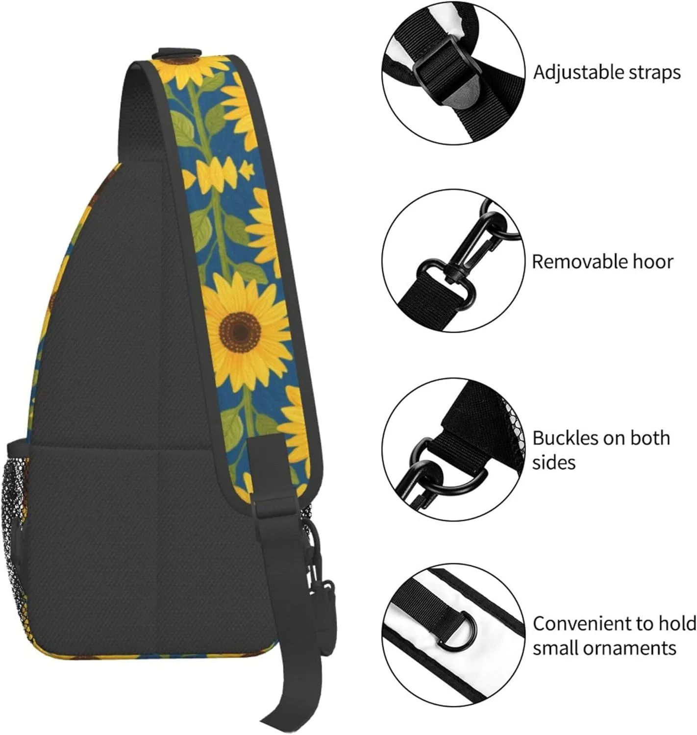 Ultra Lightweight Sling Shoulder Backpack Shoulder Crossbody Bag Chest Pack Multipurpose Anti-Theft Daypack for Outdoors Camping Hiking Trekking, Rustic Sunflower Art