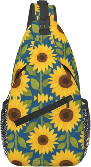 Ultra Lightweight Sling Shoulder Backpack Shoulder Crossbody Bag Chest Pack Multipurpose Anti-Theft Daypack for Outdoors Camping Hiking Trekking, Rustic Sunflower Art