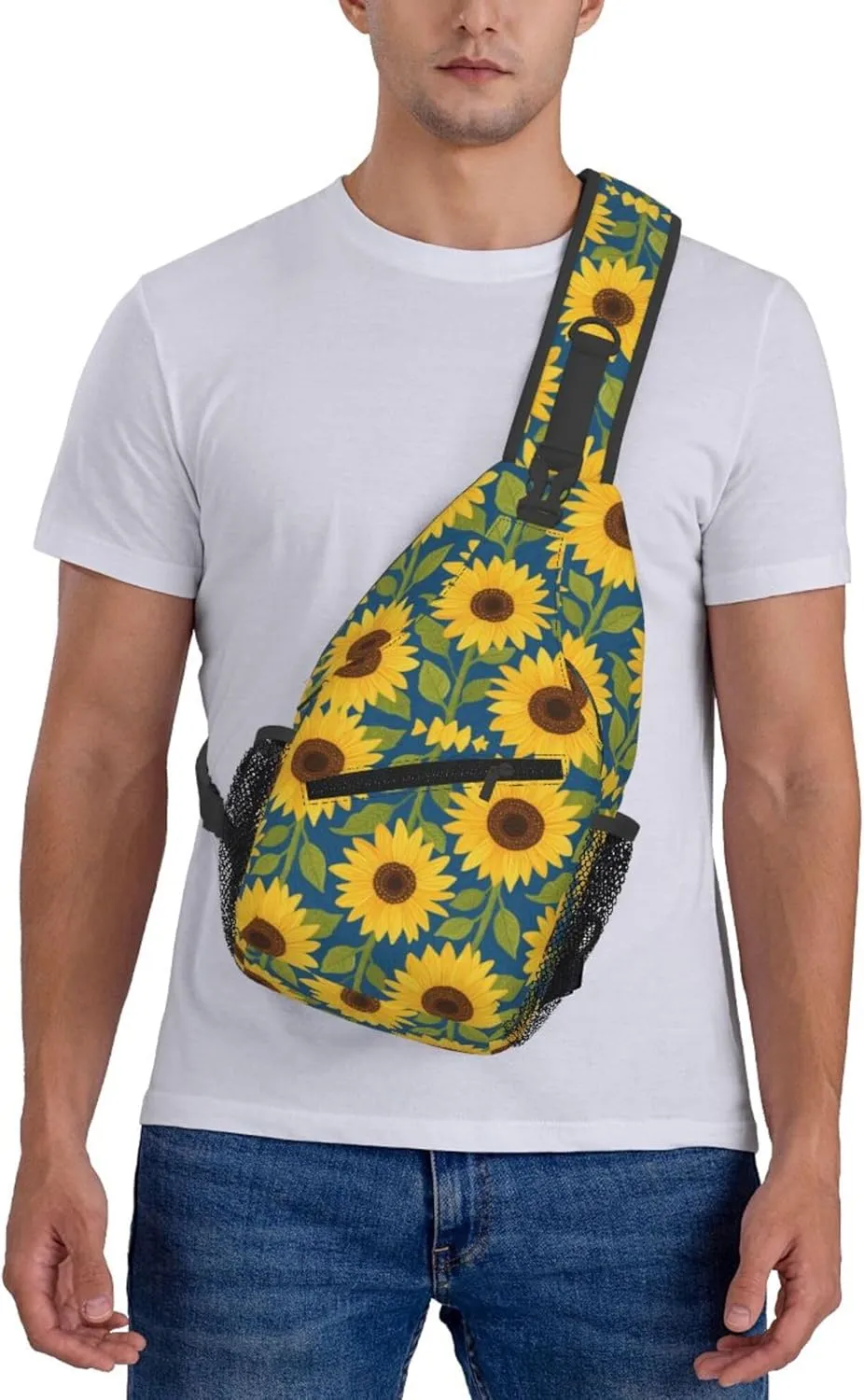 Ultra Lightweight Sling Shoulder Backpack Shoulder Crossbody Bag Chest Pack Multipurpose Anti-Theft Daypack for Outdoors Camping Hiking Trekking, Rustic Sunflower Art