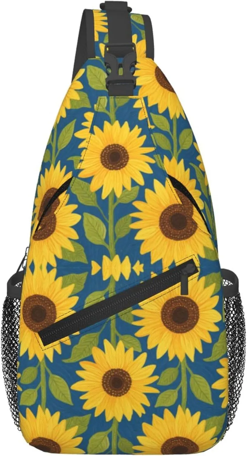 Ultra Lightweight Sling Shoulder Backpack Shoulder Crossbody Bag Chest Pack Multipurpose Anti-Theft Daypack for Outdoors Camping Hiking Trekking, Rustic Sunflower Art