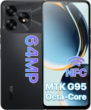 UMIDIGI Unlocked Android Phones, A15T Smartphones, 5000mAh (8 8) 128GB/TF 1TB Expand, Ultra-Slim 6.7" Screen Mobile Phones, Android 13 NFC GPS, 64MP AI Camera 4G Dual SIM Unlocked Cell Phone, Black