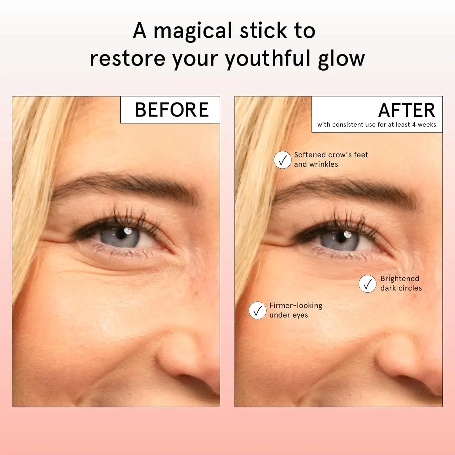 under Eye Brightener Stick - Eye Balm Stick - Caffeine Eye Cream for Dark Circles, Puffiness, Wrinkles, Eye Bags - Niacinamide, Hyaluronic Acid, Peptides - Vegan Skincare (0.13Oz/3.5G)