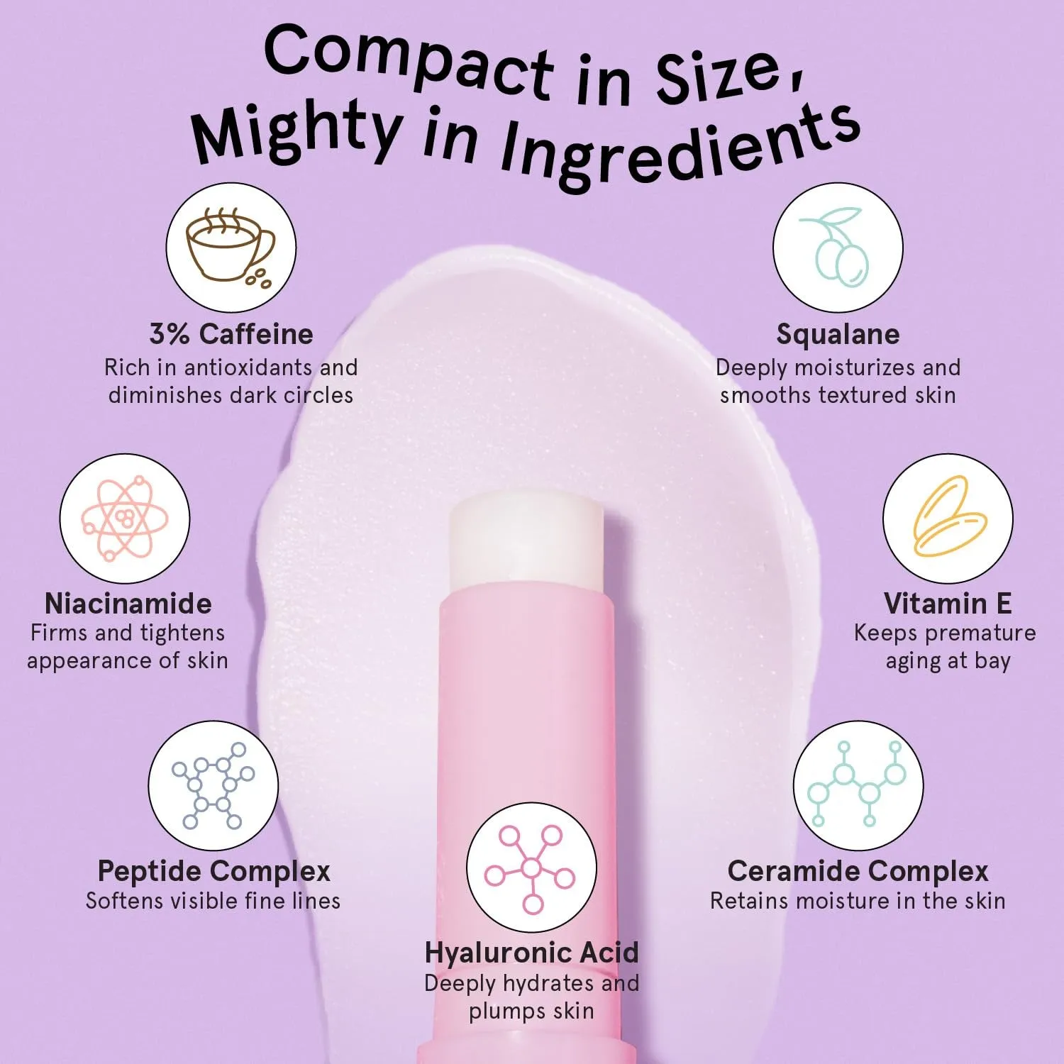 under Eye Brightener Stick - Eye Balm Stick - Caffeine Eye Cream for Dark Circles, Puffiness, Wrinkles, Eye Bags - Niacinamide, Hyaluronic Acid, Peptides - Vegan Skincare (0.13Oz/3.5G)
