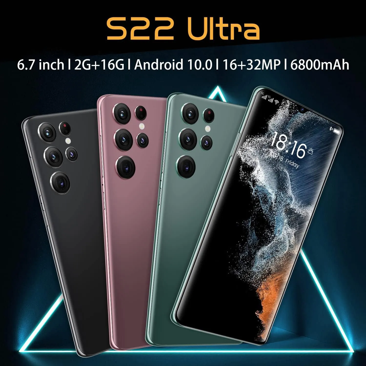 Unlocked Smartphone 6.7inch Cell Phone S22 Ultra 2 16GB HD Full Screen Straight Talk Phone Dual Sim Unlocked Android Phones Boost Mobile Phone(rose glod)