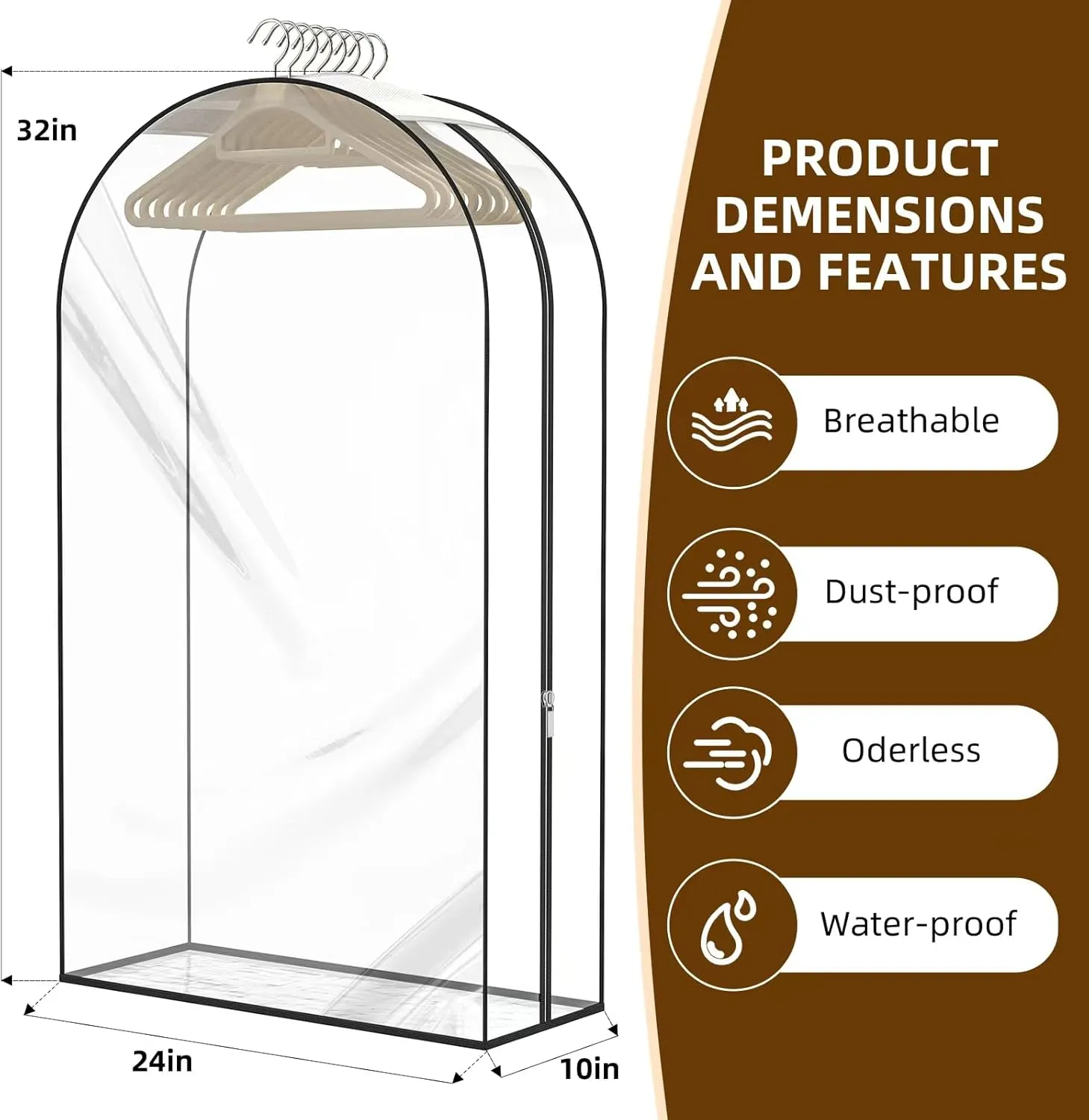 Upgraded Thickened Clear Garment Bags for Hanging Clothes 4 Packs, 10“ Gusseted Clothes Hanging Storage Bags for Closet, Shirts, Coats, Dresses (32 inch)
