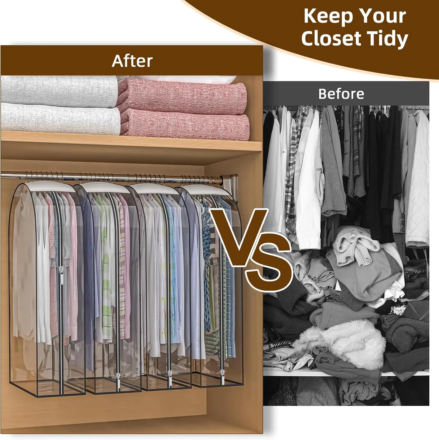 Upgraded Thickened Clear Garment Bags for Hanging Clothes 4 Packs, 10“ Gusseted Clothes Hanging Storage Bags for Closet, Shirts, Coats, Dresses (32 inch)