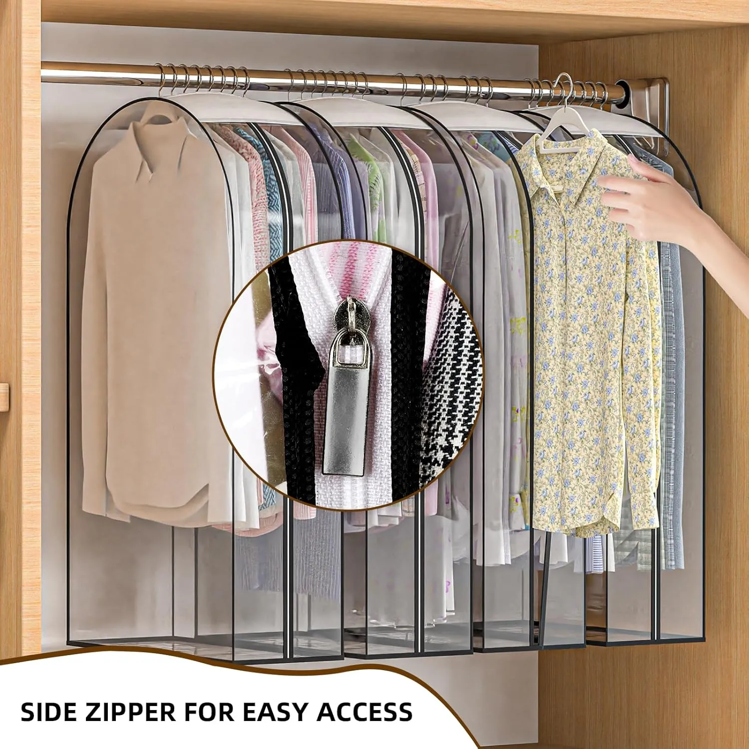 Upgraded Thickened Clear Garment Bags for Hanging Clothes 4 Packs, 10“ Gusseted Clothes Hanging Storage Bags for Closet, Shirts, Coats, Dresses (32 inch)