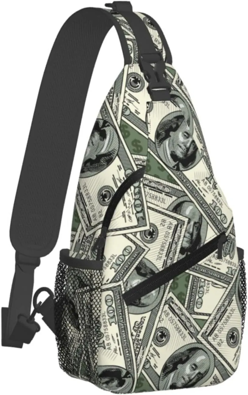 Us Bill Dollars Money Sling Backpack Chest Bag Crossbody Shoulder Bag Gym Cycling Travel Hiking Daypack For Men Women