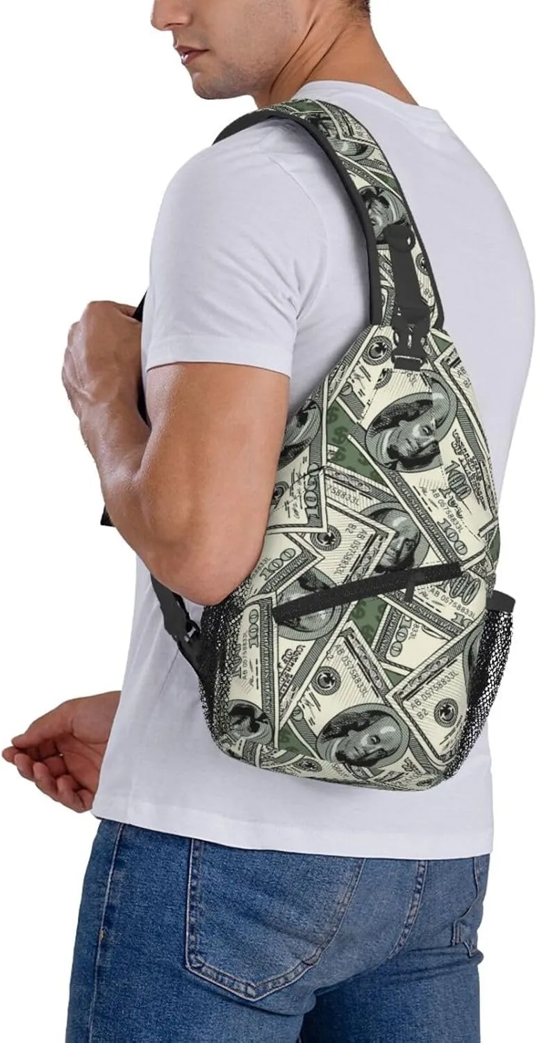 Us Bill Dollars Money Sling Backpack Chest Bag Crossbody Shoulder Bag Gym Cycling Travel Hiking Daypack For Men Women