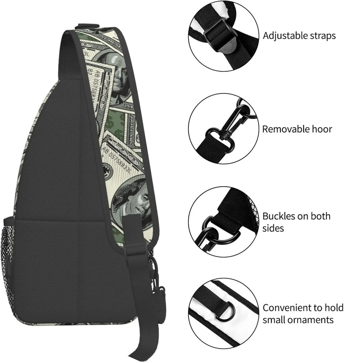 Us Bill Dollars Money Sling Backpack Chest Bag Crossbody Shoulder Bag Gym Cycling Travel Hiking Daypack For Men Women