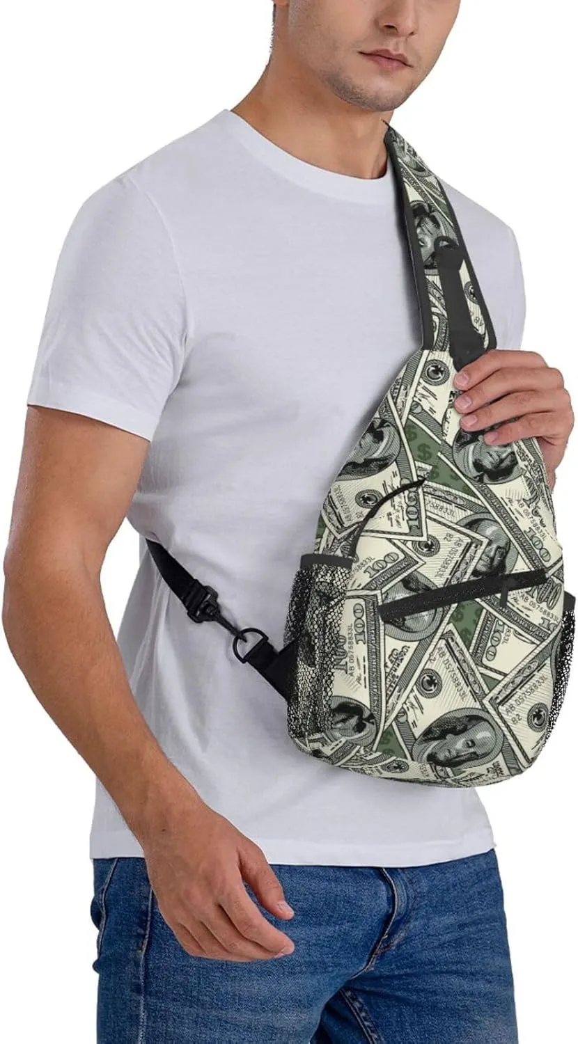 Us Bill Dollars Money Sling Backpack Chest Bag Crossbody Shoulder Bag Gym Cycling Travel Hiking Daypack For Men Women