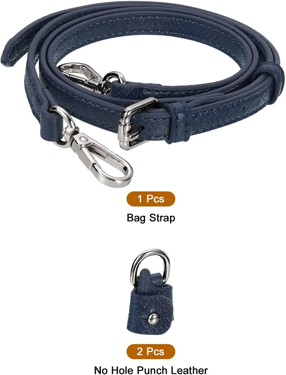 uxcell Leather Bag Strap Replacement Adjustable Crossbody Bag Straps Conversion for Shoulder Bag Handbag Purse, Dark Blue, Silver Buckle, 1 Set