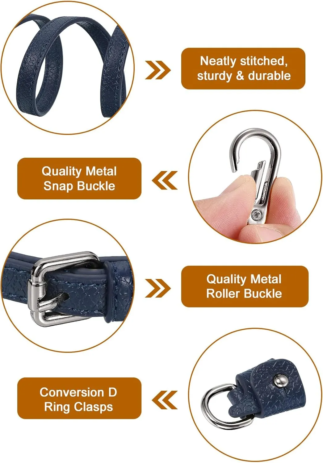 uxcell Leather Bag Strap Replacement Adjustable Crossbody Bag Straps Conversion for Shoulder Bag Handbag Purse, Dark Blue, Silver Buckle, 1 Set