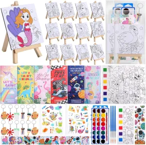 Vanblue 18 Sets End of The School Year Gifts for Students Paint Party Favors Painting Kits Preschool Graduation Gifts for Kids Mini Predrawn Canvas Panel, Watercolor Paint Coloring Classroom Rewards
