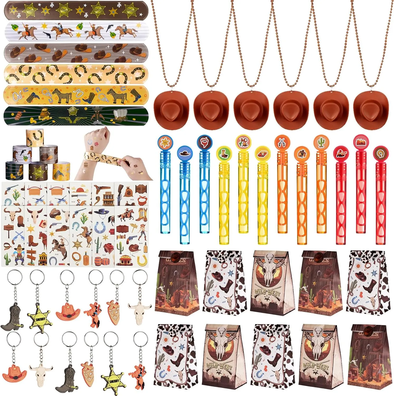 Vanblue Cowboy Western Party Favors Themed Birthday Decorations Gift Bags Temporary Tattoos for Kids Treat Bags Stuffers Party Supplies Pinata Filler Classroom Rewards 12 Sets