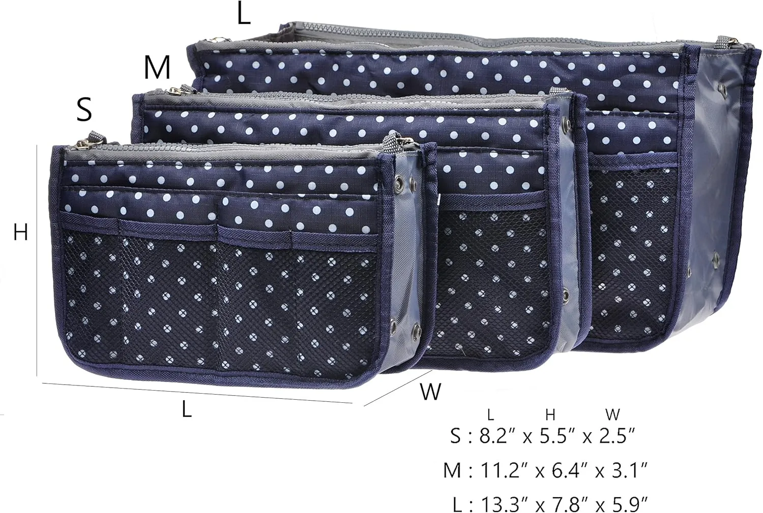 Vercord Purse Organizer Insert for Handbags Bag Organizers Inside Tote Pocketbook Women Nurse Nylon 13 Pockets Navy Blue Dot Medium
