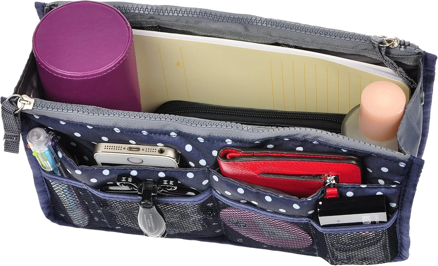 Vercord Purse Organizer Insert for Handbags Bag Organizers Inside Tote Pocketbook Women Nurse Nylon 13 Pockets Navy Blue Dot Medium