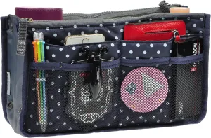 Vercord Purse Organizer Insert for Handbags Bag Organizers Inside Tote Pocketbook Women Nurse Nylon 13 Pockets Navy Blue Dot Medium