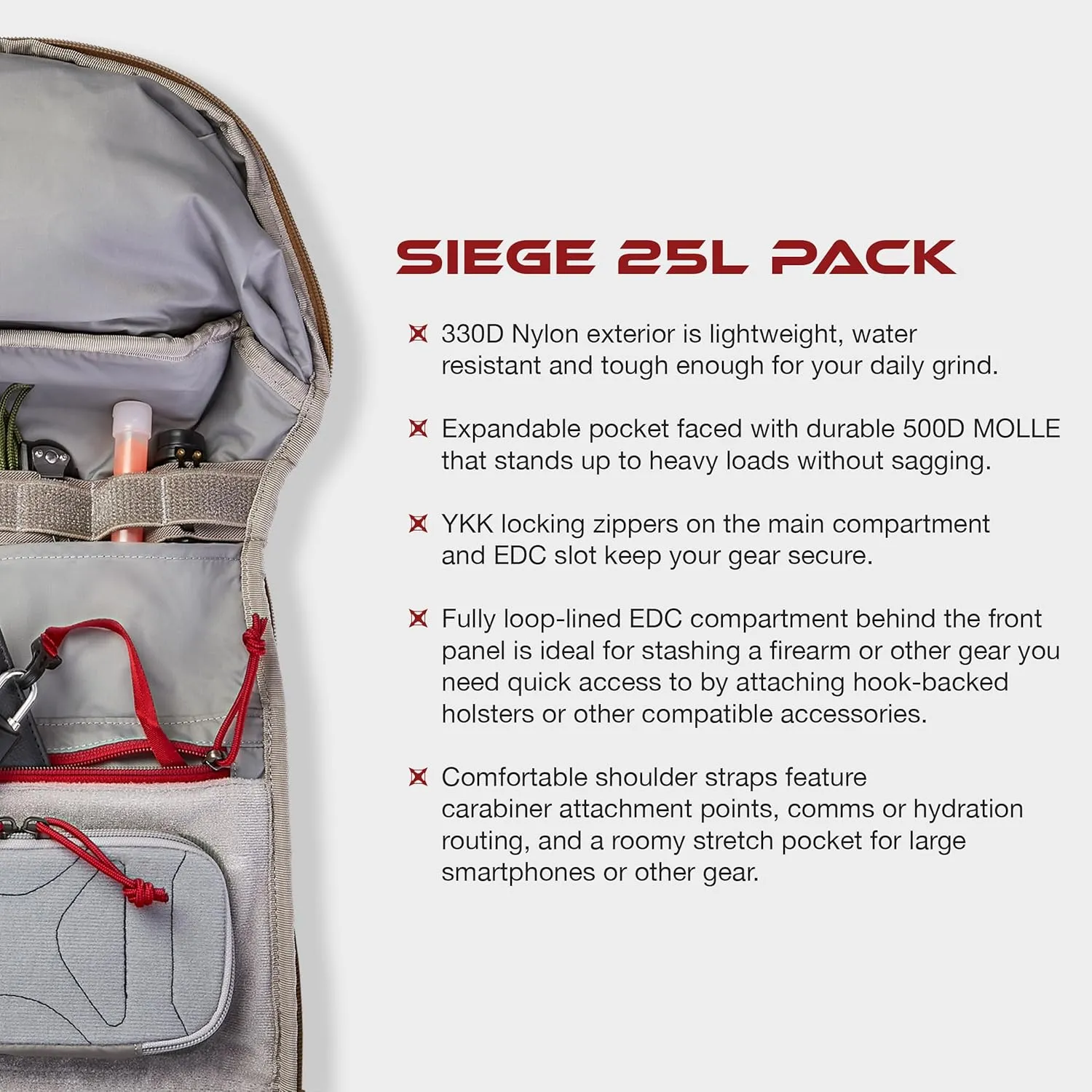 Vertex Siege 25L Sling Tactical Backpack CCW Bag, Concealed Carry, EDC Gear for Travel, Work, Wolf Grey