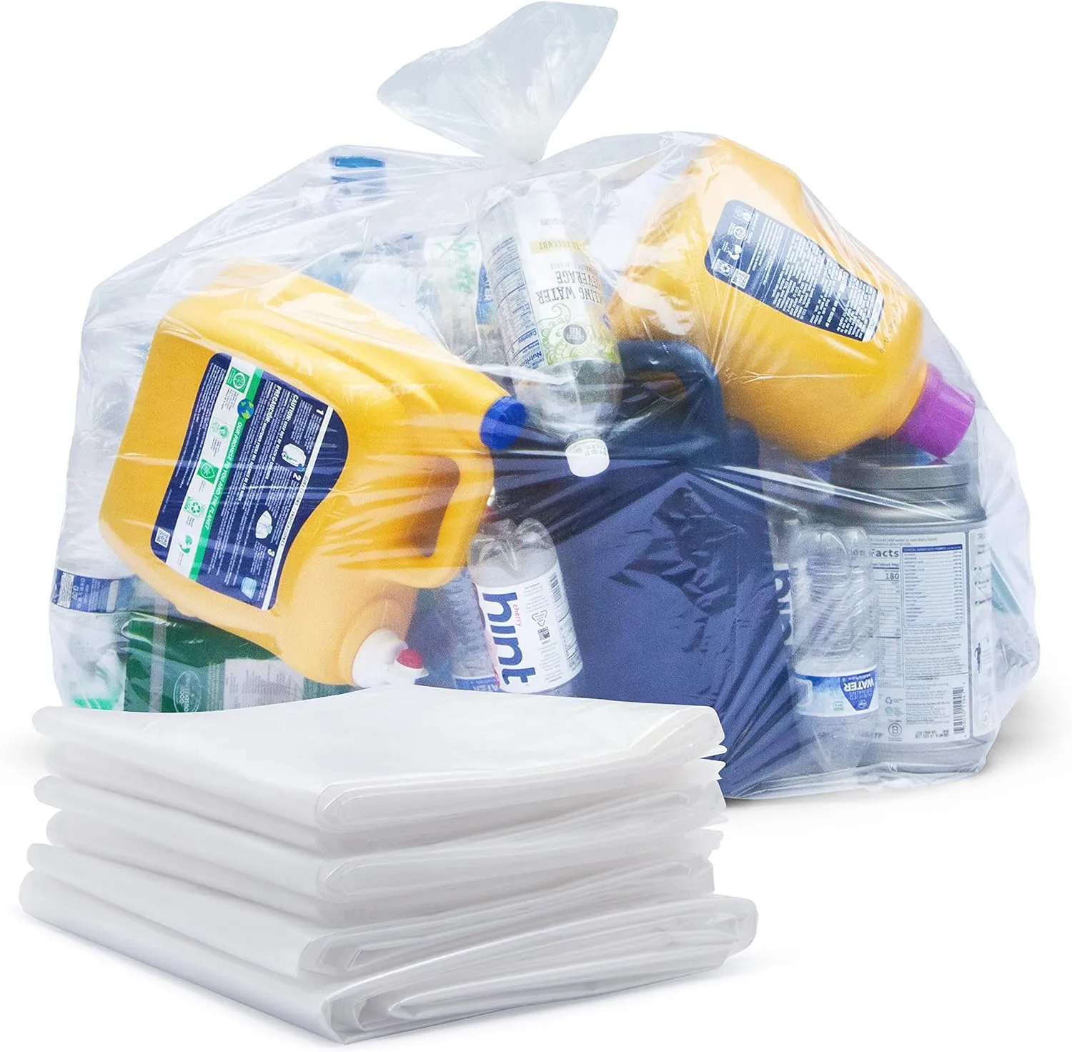 Veska 65 Gallon Clear Trash Bags, (50 Bags w/Ties) Clear Recycling Plastic Garbage Bags. 60 Gallon, 64 Gallon, 65 Gallon Trash Bags