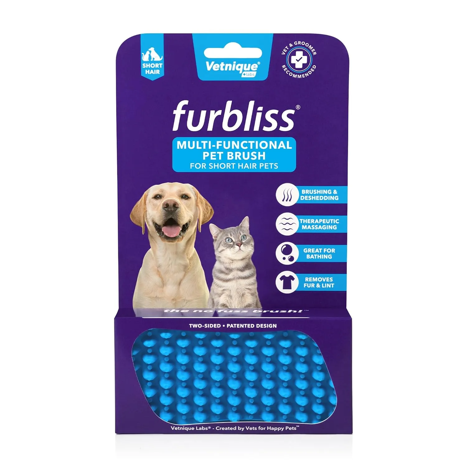 Vetnique Labs Furbliss Dog Brush for Small Dogs, Cats and Pets with Short Hair, Grooming Bathing Massaging Deshedding Multi-Functional Wet or Dry Silicone Brush (Short Hair Brush)