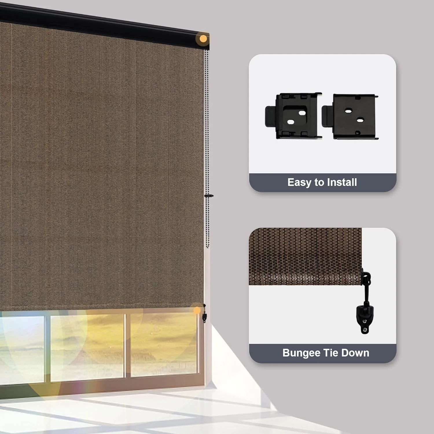 VICLLAX Premium Outdoor Roller Shade, 95% Patio Roll up Blinds with Weather Resistant Valance 7x8FT,Mocha
