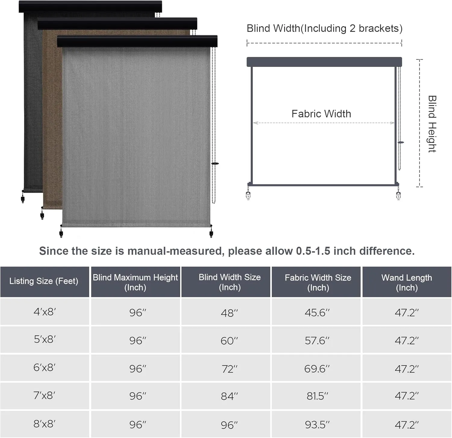 VICLLAX Premium Outdoor Roller Shade, 95% Patio Roll up Blinds with Weather Resistant Valance 7x8FT,Mocha
