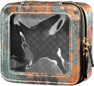 Vintage Abstract Messy Rust Painting Clear Small Makeup Bag for Purse Leather Toiletry Bag Cosmetic Bags for Travel