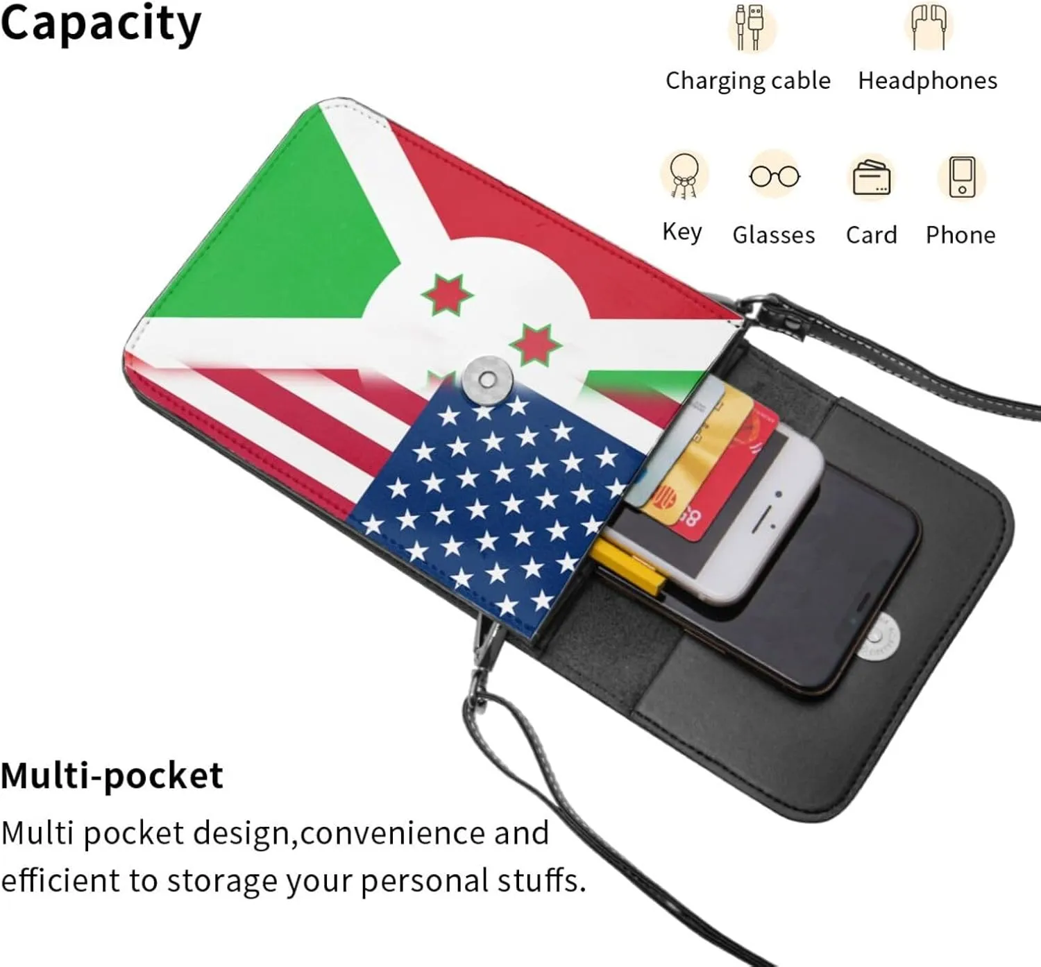 Vintage America Dominica Flag Small Crossbody Purse Cell Phone Bag for Women Girls Mini Over Shoulder Handbag Wallet