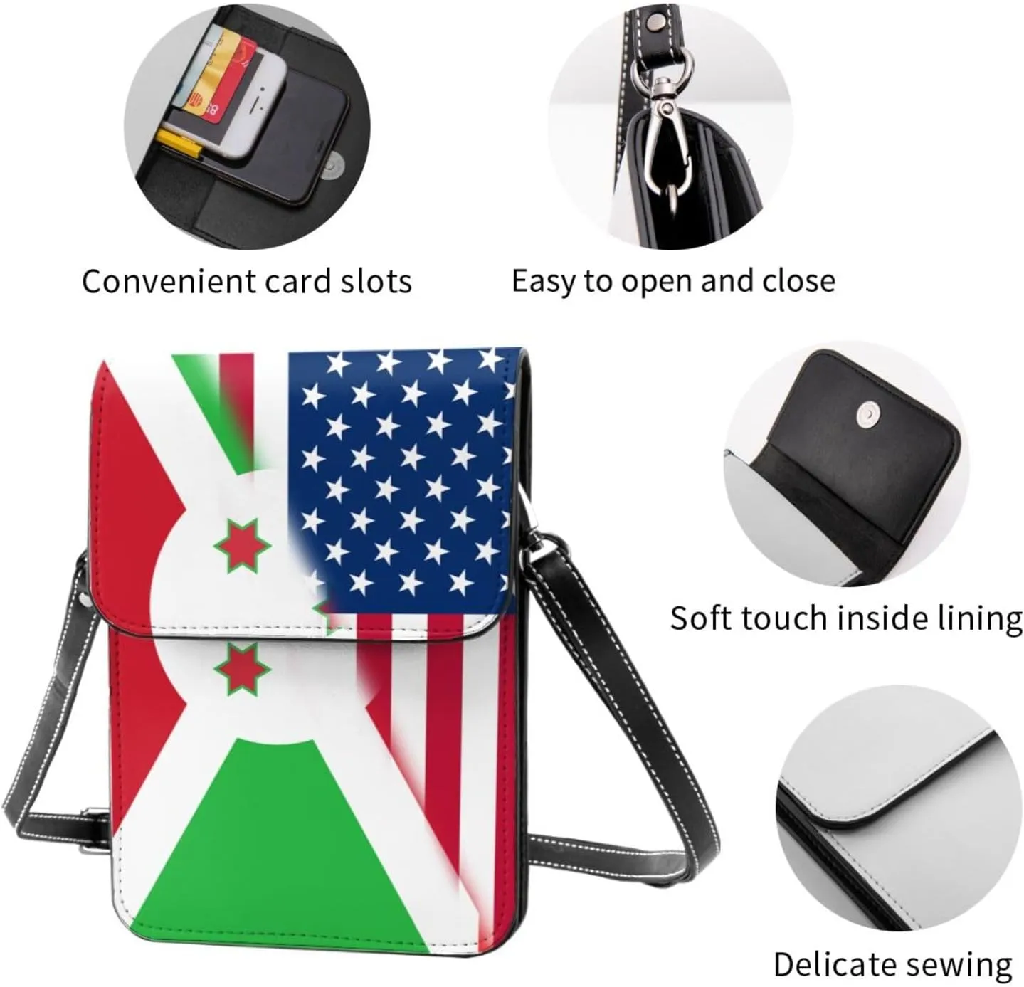 Vintage America Dominica Flag Small Crossbody Purse Cell Phone Bag for Women Girls Mini Over Shoulder Handbag Wallet