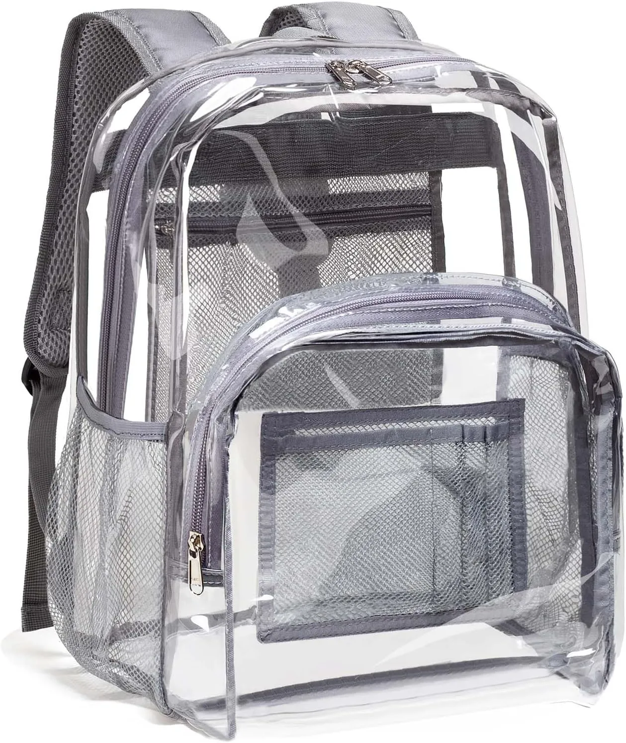 Vorspack Clear Backpack Heavy Duty PVC Transparent Backpack with Reinforced Strap Stitches & Large Capacity for College Workplace Security - Grey