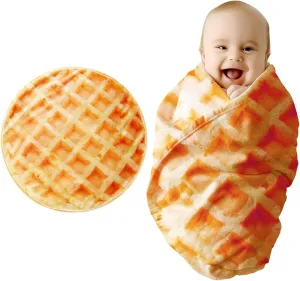 Waffle Blanket Baby for Boys Girls, Funny, Soft Flannel Swaddle for Birthday Gifts, Food Blanket for Newborn (36 inch, Yellow)