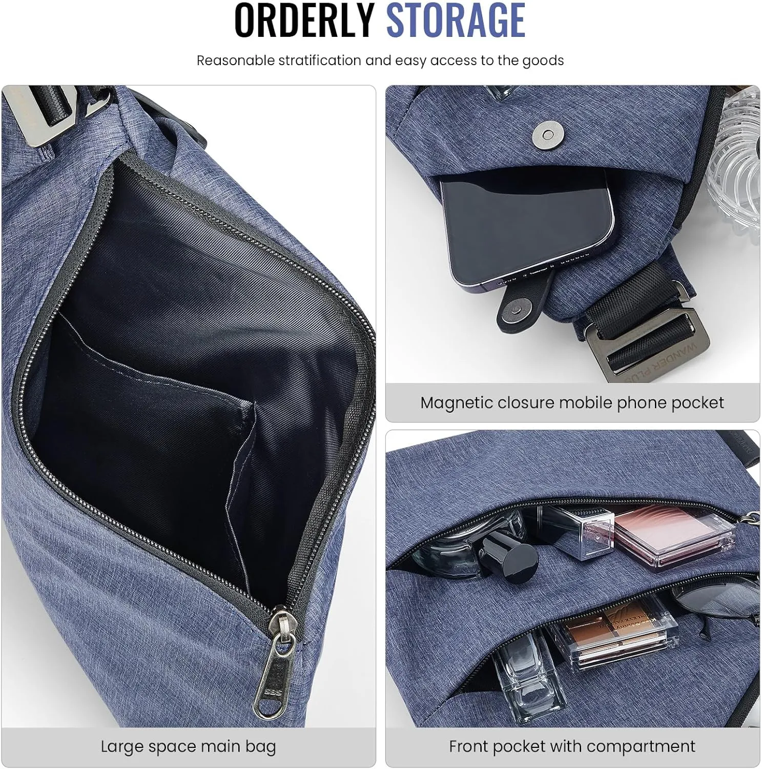WANDER PLUS® Anti Theft Crossbody Bag, Shoulder Bag Anti-theft Design for Travel, Sport, Work