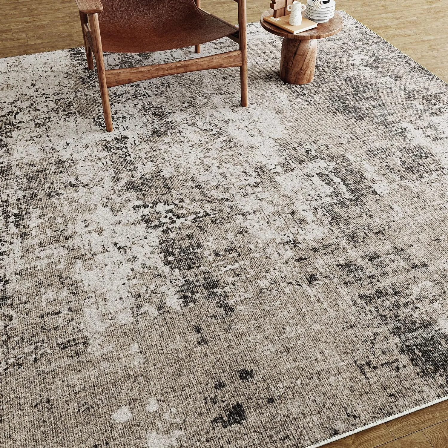 Washable Brown Runner Rug 2x6 Modern Abstract Hallway Carpet Neutral Soft Long Kitchen Runner Low Pile Non Slip Indoor Throw Rug for Entryway Bathroom Bedroom Laundry Living Room