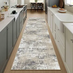 Washable Brown Runner Rug 2x6 Modern Abstract Hallway Carpet Neutral Soft Long Kitchen Runner Low Pile Non Slip Indoor Throw Rug for Entryway Bathroom Bedroom Laundry Living Room