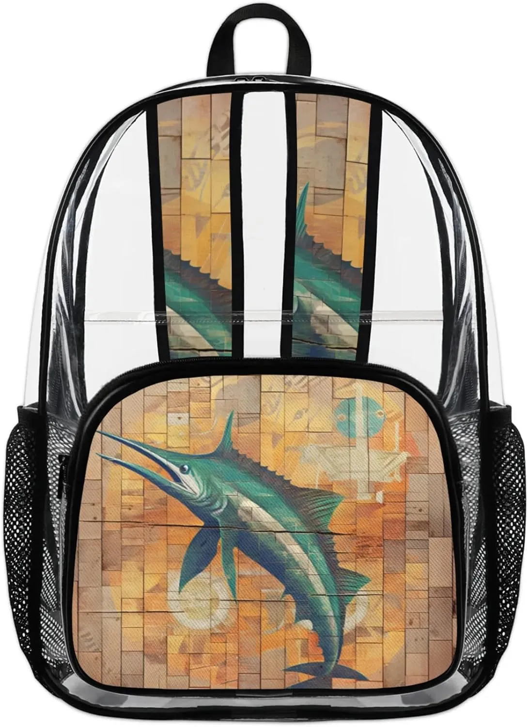 Water Swordfish Wall Clear Backpack for Stadium Events Heavy Duty Transparent Daypack PVC See Through Clear BookBag for for Women Men Adults Concerts Work Festival Sports Travel