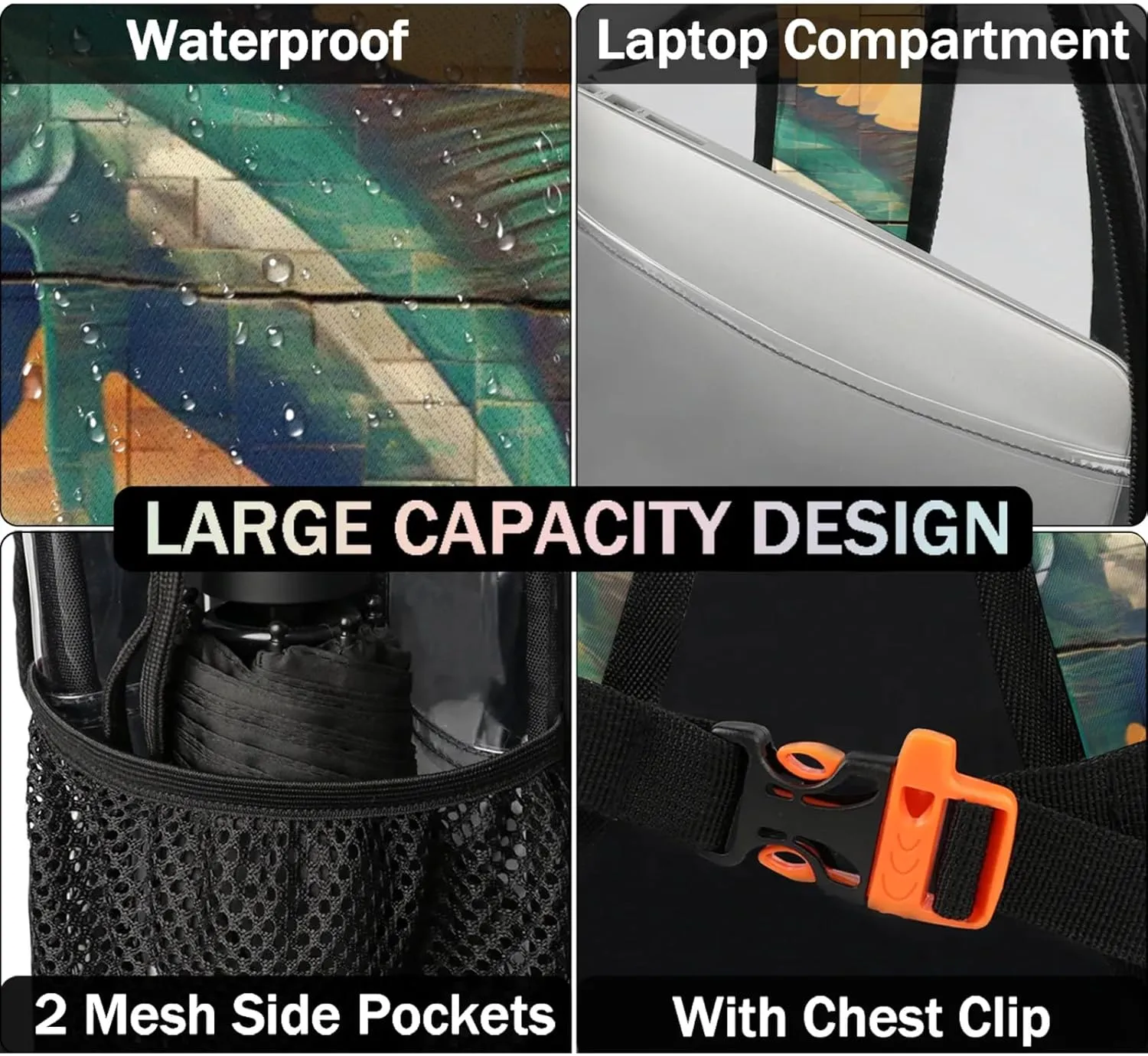 Water Swordfish Wall Clear Backpack for Stadium Events Heavy Duty Transparent Daypack PVC See Through Clear BookBag for for Women Men Adults Concerts Work Festival Sports Travel