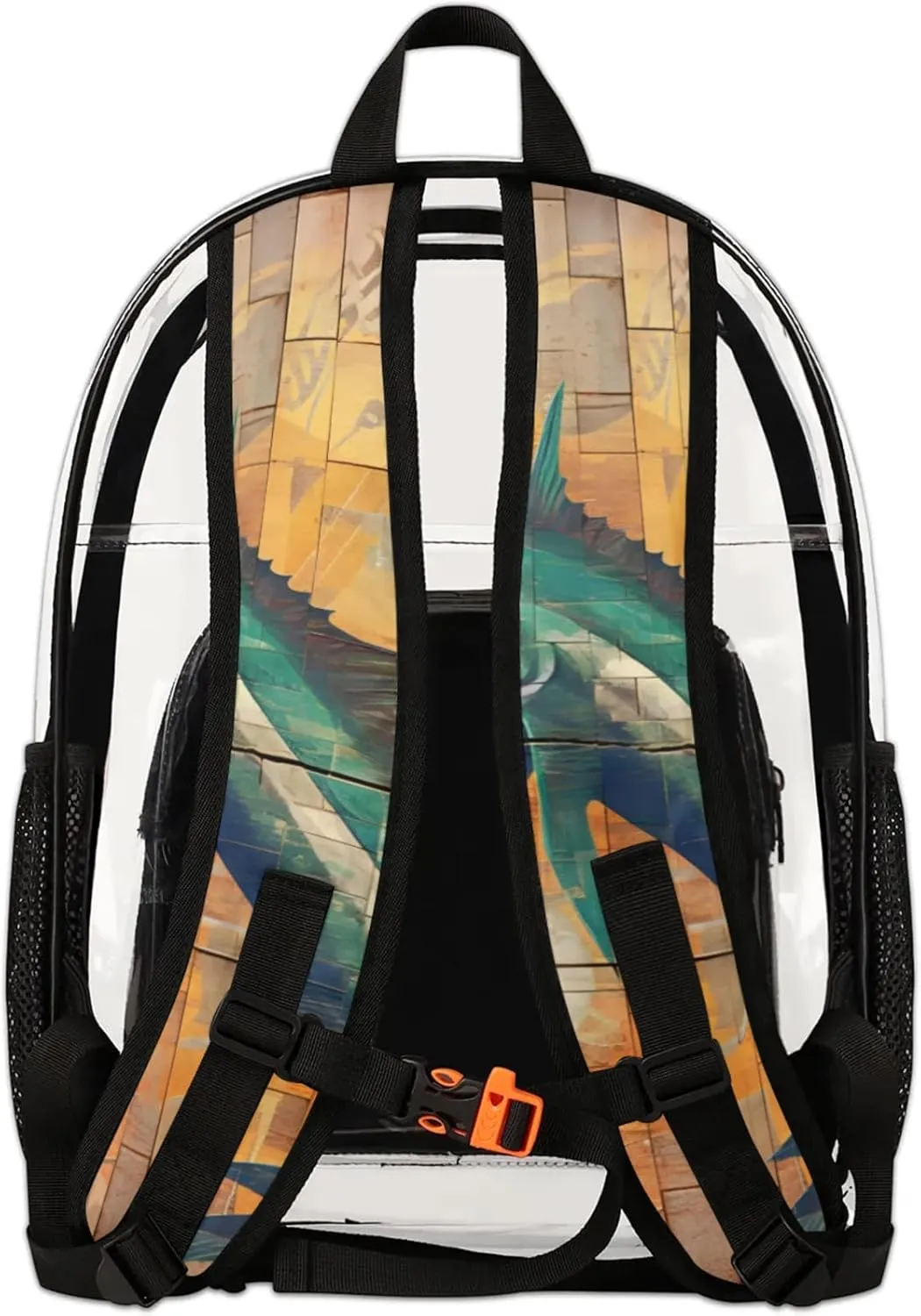 Water Swordfish Wall Clear Backpack for Stadium Events Heavy Duty Transparent Daypack PVC See Through Clear BookBag for for Women Men Adults Concerts Work Festival Sports Travel