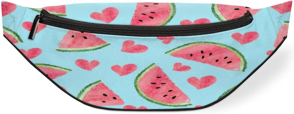 Watercolor Love Watermelon Fanny Pack for Women Men Waist Pack Crossbody Bag with Adjustable Belt for Travel Hiking Running Cycling Festivals