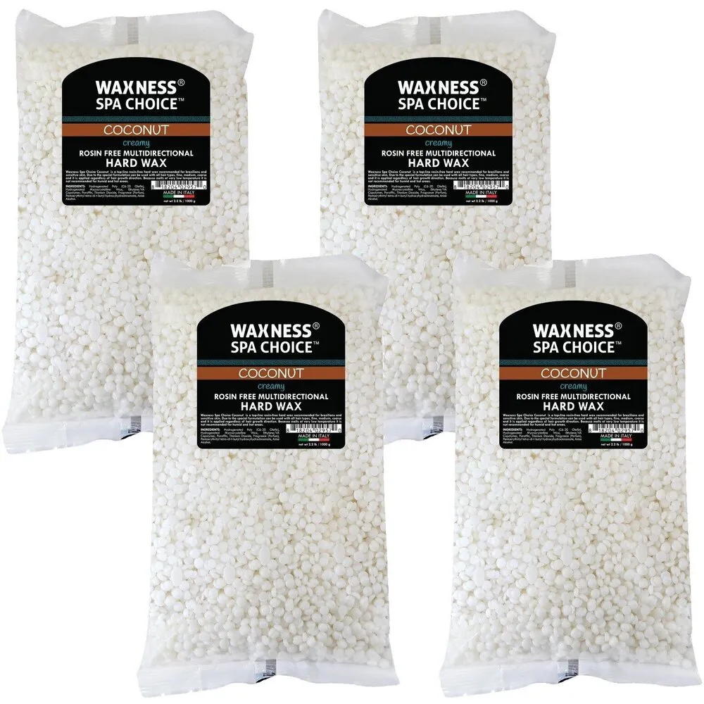 Waxness Spa Choice Rosin Free Multidirectional Hard Wax Coconut - Made in Italy / 2.2 lbs. - 35.27 oz. - 1 kg. Each X 4 Bags = 8.8 Lbs