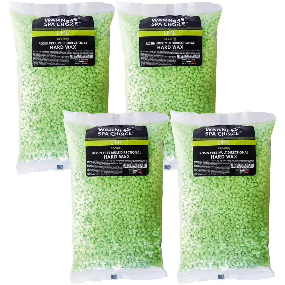 Waxness Spa Choice Rosin Free Multidirectional Hard Wax Lime / 2.2 lbs. - 35.27 oz. - 1 kg. Each X 4 Bags = 8.8 Lbs