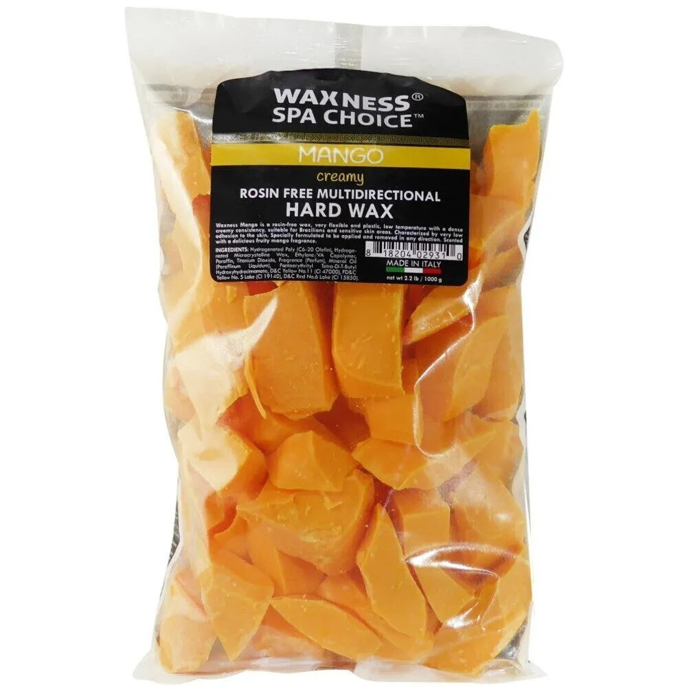 Waxness Spa Choice Rosin Free Multidirectional Hard Wax Mango - Made in Italy / 2.2 lbs. - 35.27 oz. - 1 kg. Each X 4 Bags = 8.8 Lbs