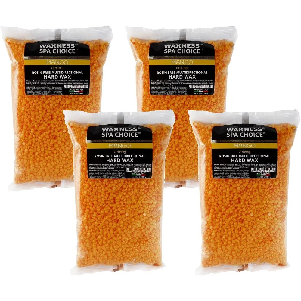 Waxness Spa Choice Rosin Free Multidirectional Hard Wax Mango - Made in Italy / 2.2 lbs. - 35.27 oz. - 1 kg. Each X 4 Bags = 8.8 Lbs