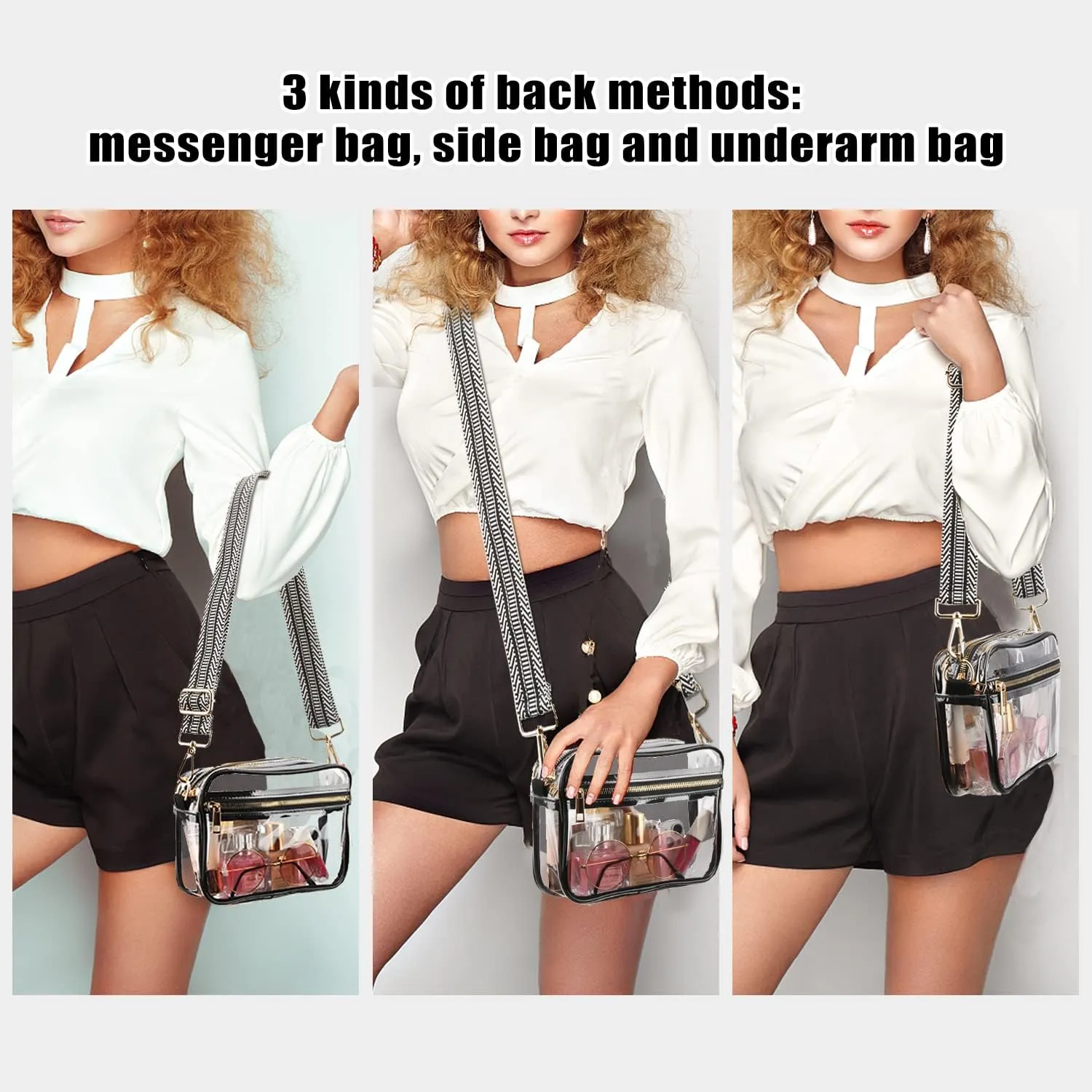 WEDDINGHELPER Clear Crossbody Bag, Clear Bag Stadium Approved Clear Purse with Adjustable Strap for Sports Concerts Festivals