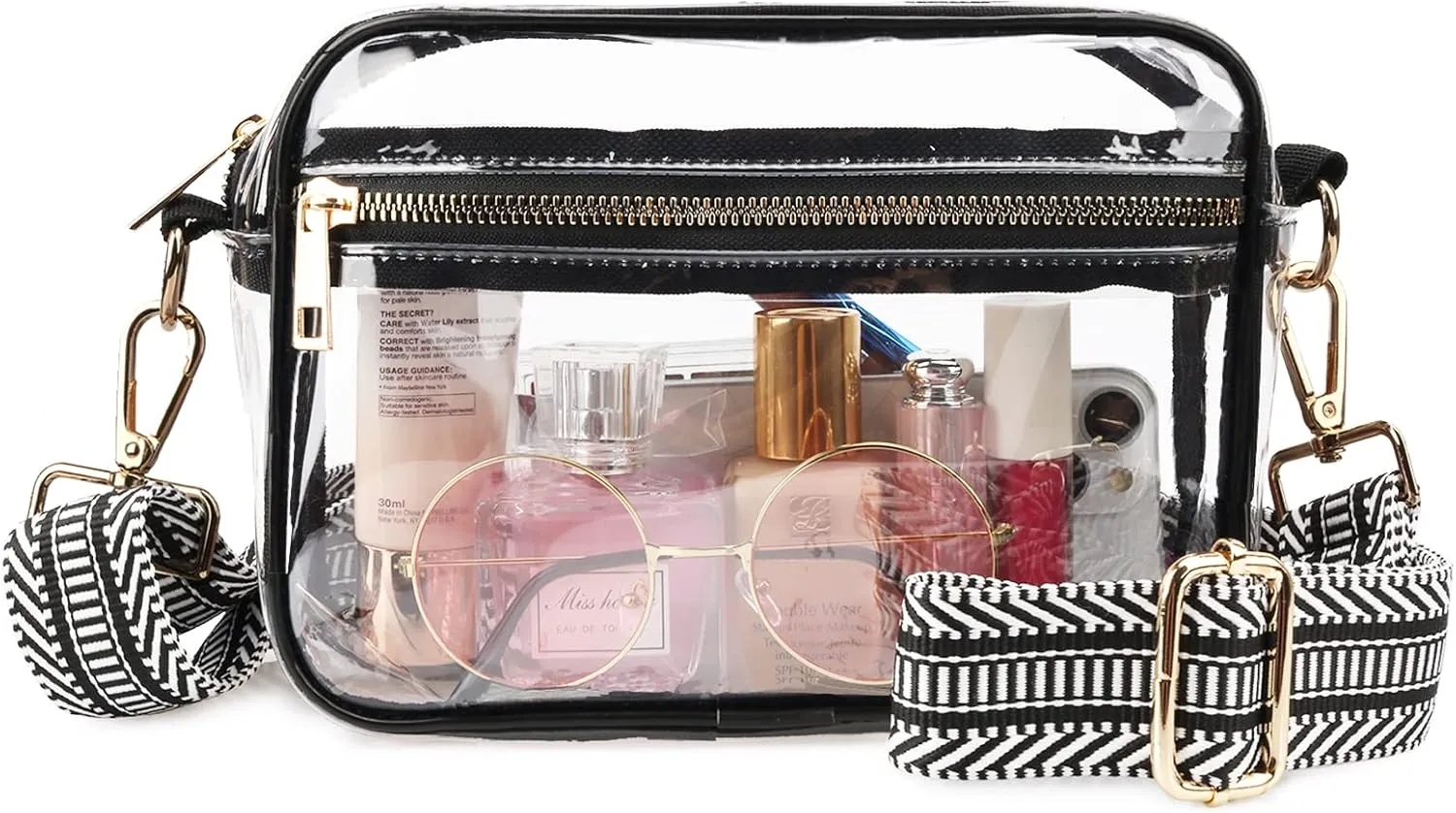 WEDDINGHELPER Clear Crossbody Bag, Clear Bag Stadium Approved Clear Purse with Adjustable Strap for Sports Concerts Festivals